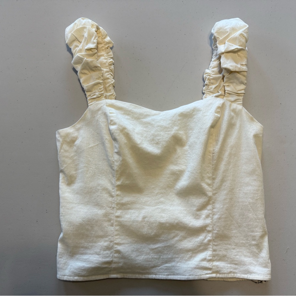 Abercrombie & Fitch L ivory cream Top ruched coastal western minimal normcore